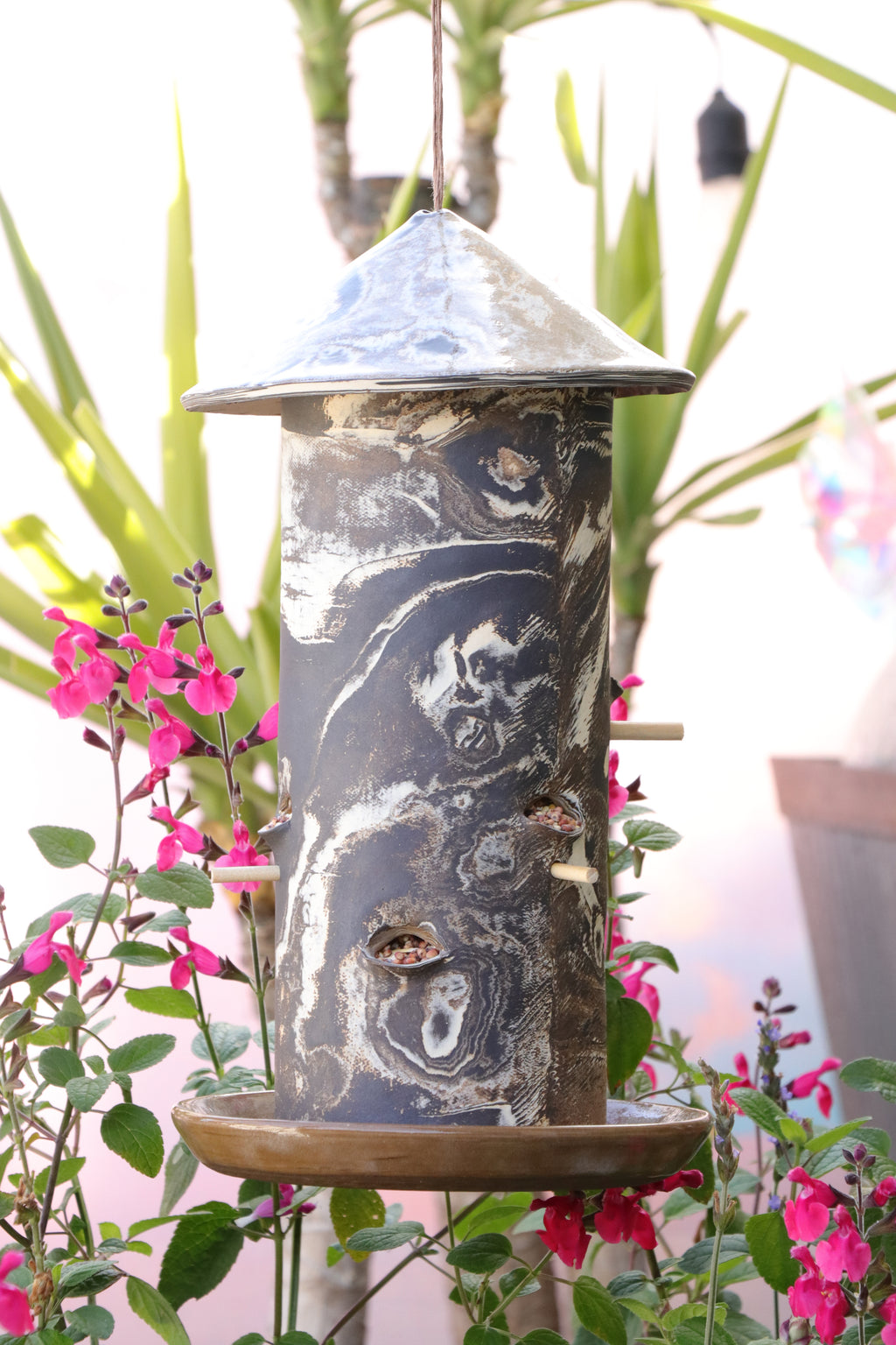 Ceramic Seed Bird Feeder - Marbled Tree Bark