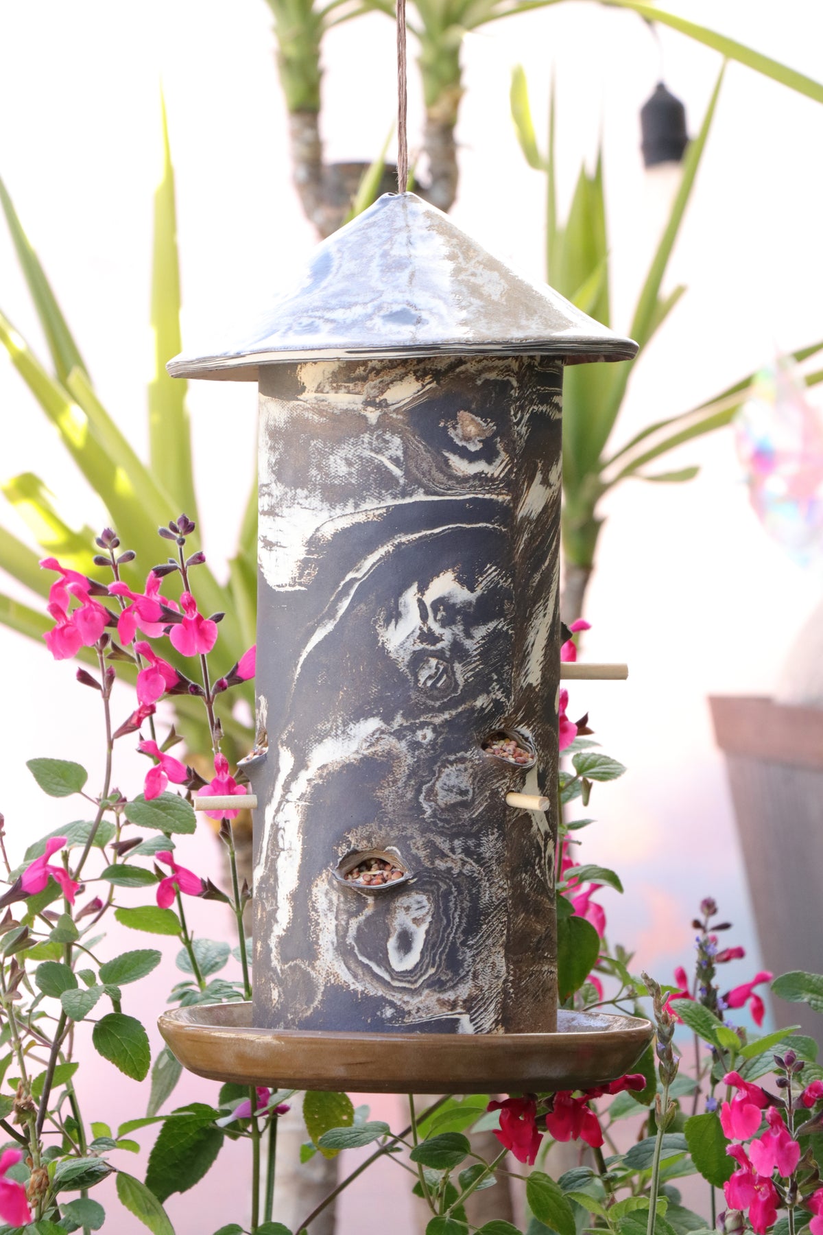 Ceramic Seed Bird Feeder - Marbled Tree Bark