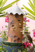 Ceramic Seed Bird Feeder - Rustic Iron Green