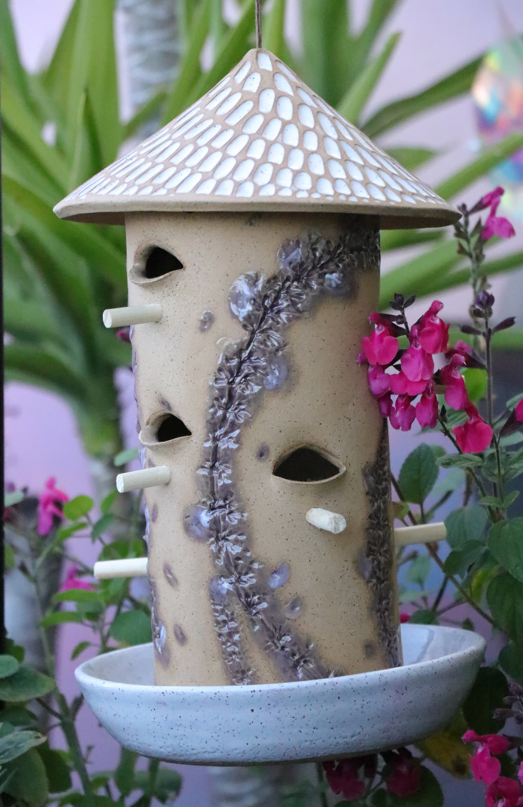 Ceramic Seed Bird Feeder - Lavender Salvia
