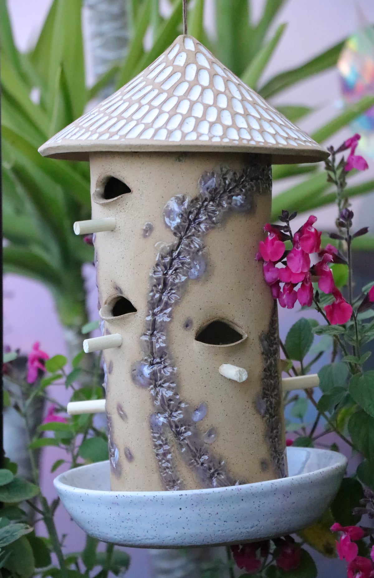 Ceramic Seed Bird Feeder - Lavender Salvia