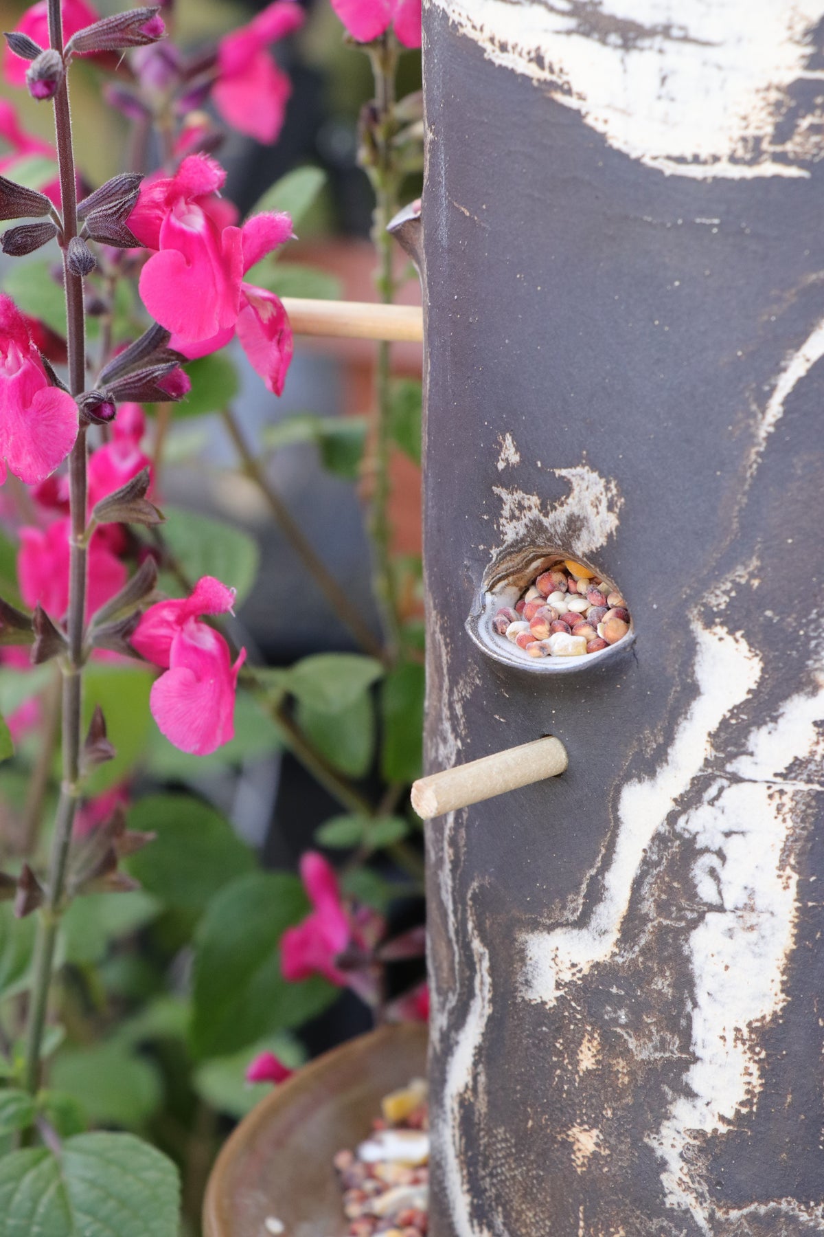 Ceramic Seed Bird Feeder - Marbled Tree Bark