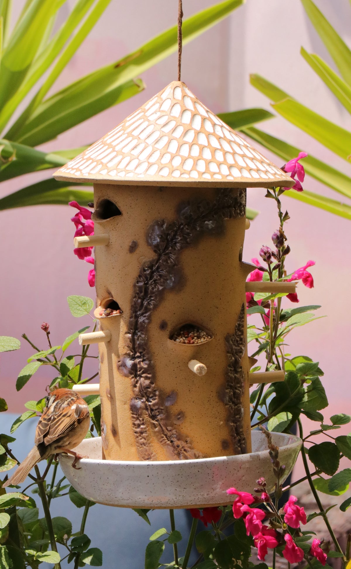 Ceramic Seed Bird Feeder - Lavender Salvia