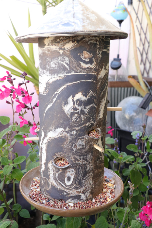 Ceramic Seed Bird Feeder - Marbled Tree Bark