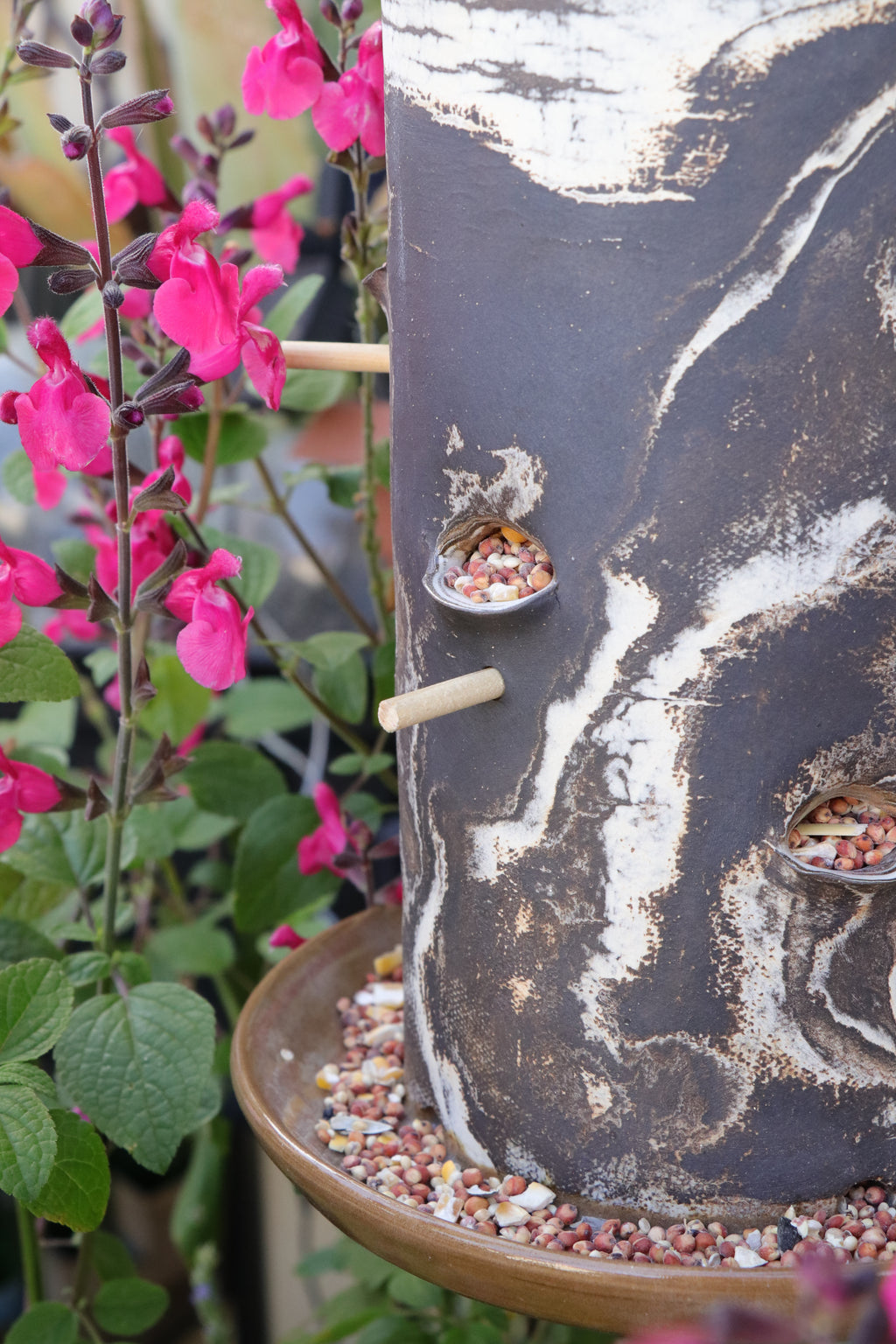 Ceramic Seed Bird Feeder - Marbled Tree Bark