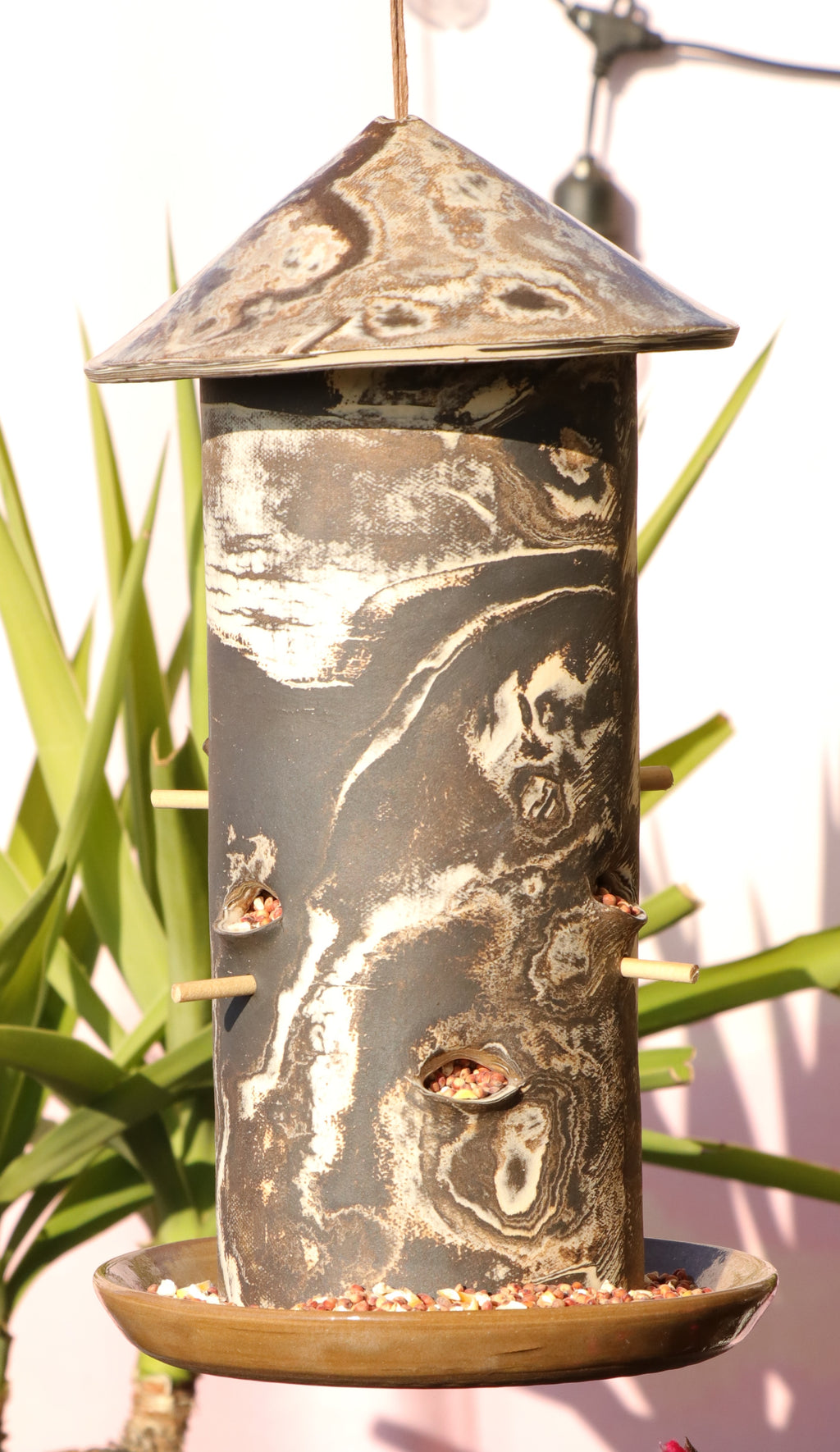 Ceramic Seed Bird Feeder - Marbled Tree Bark