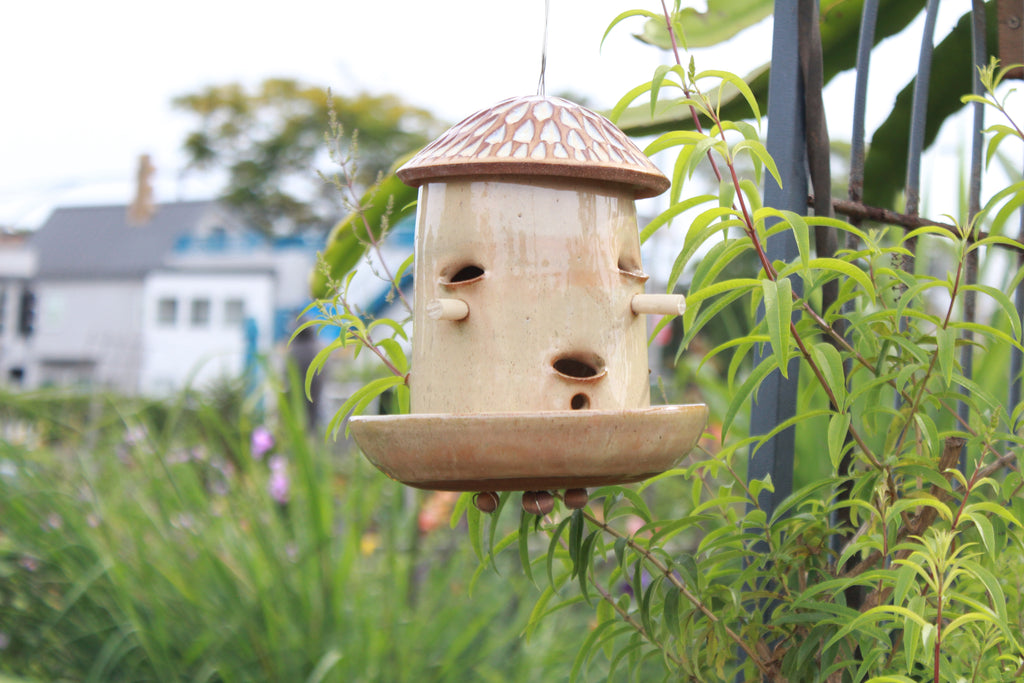 Ceramic Seed Bird Feeder - Carved Desert