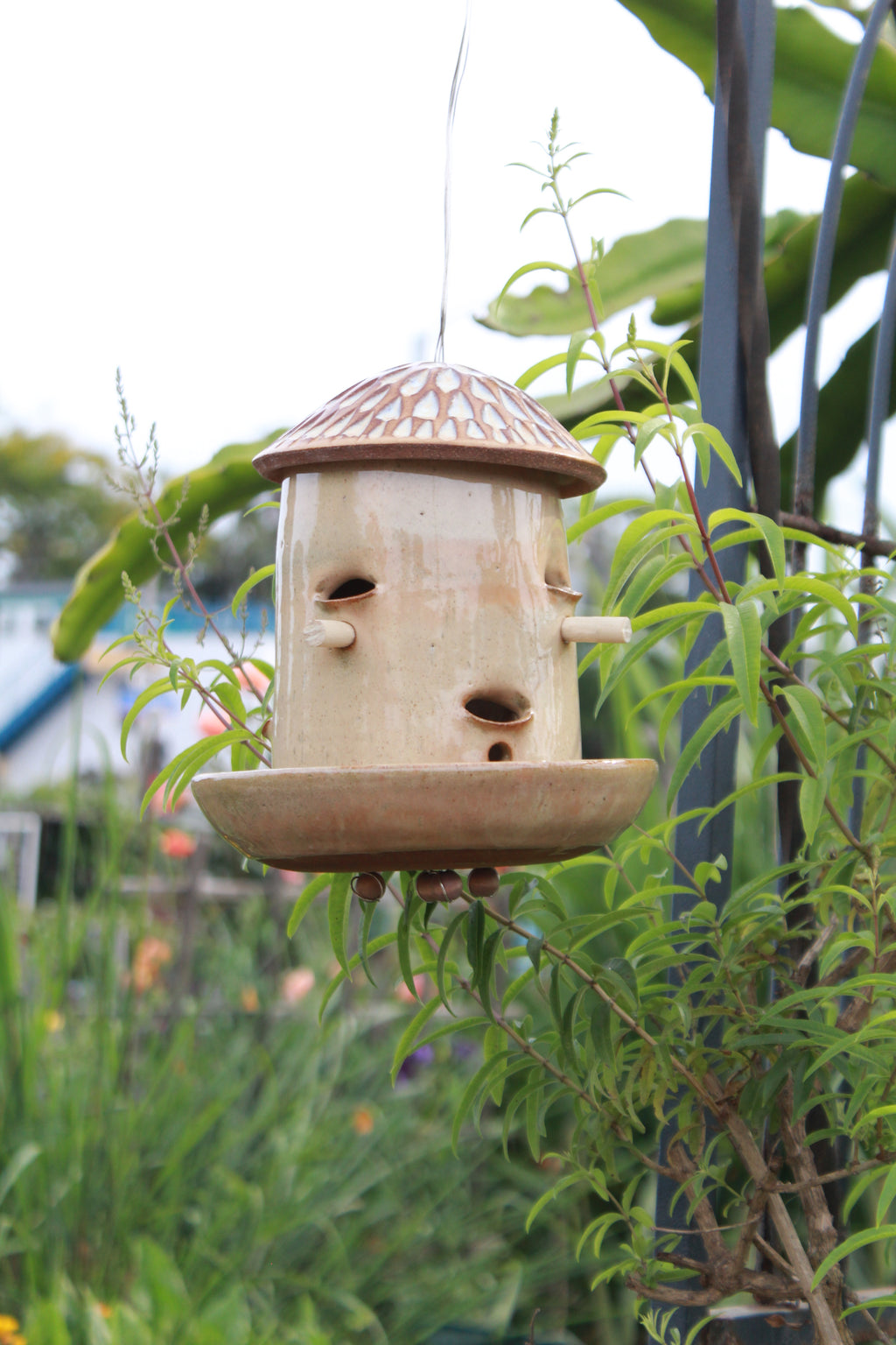 Ceramic Seed Bird Feeder - Carved Desert
