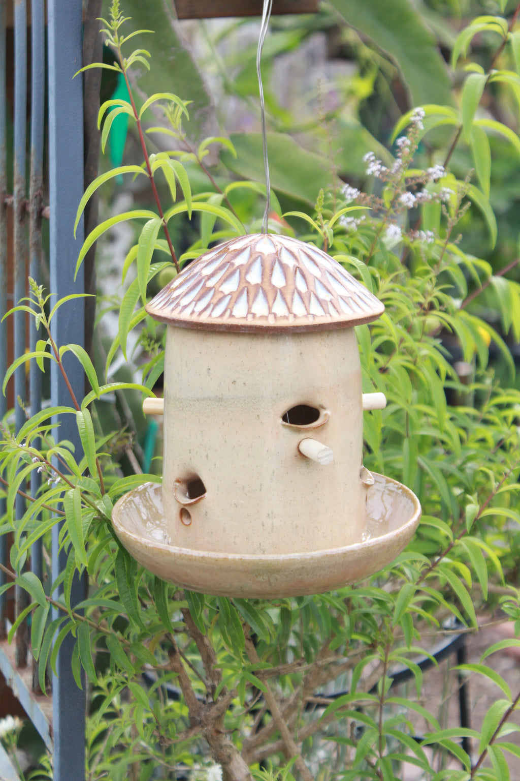 Ceramic Seed Bird Feeder - Carved Desert