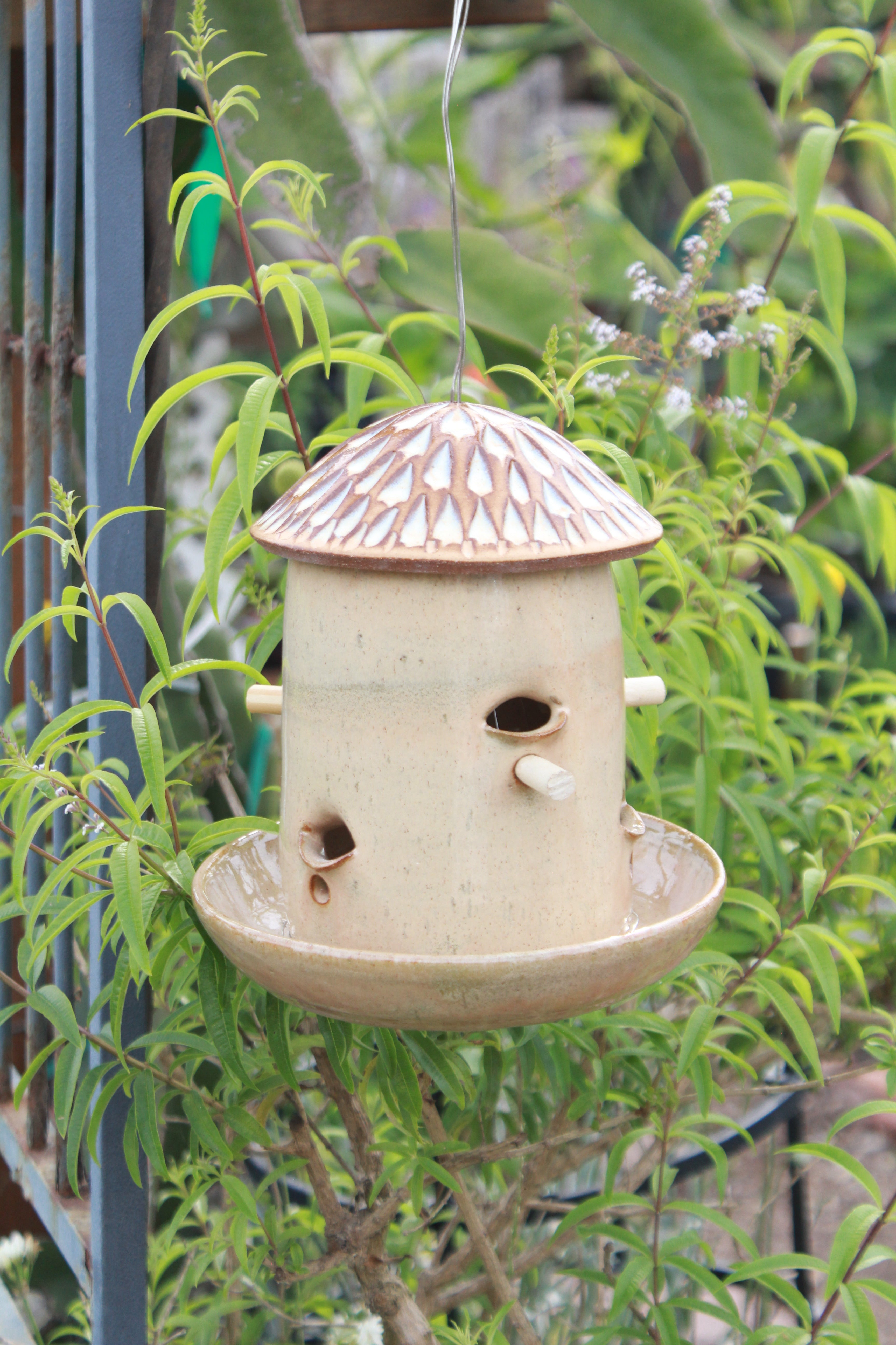 Ceramic Seed Bird Feeder - Carved Desert