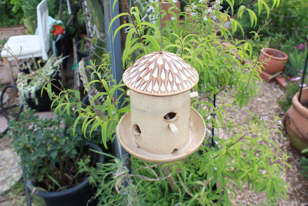 Ceramic Seed Bird Feeder - Carved Desert