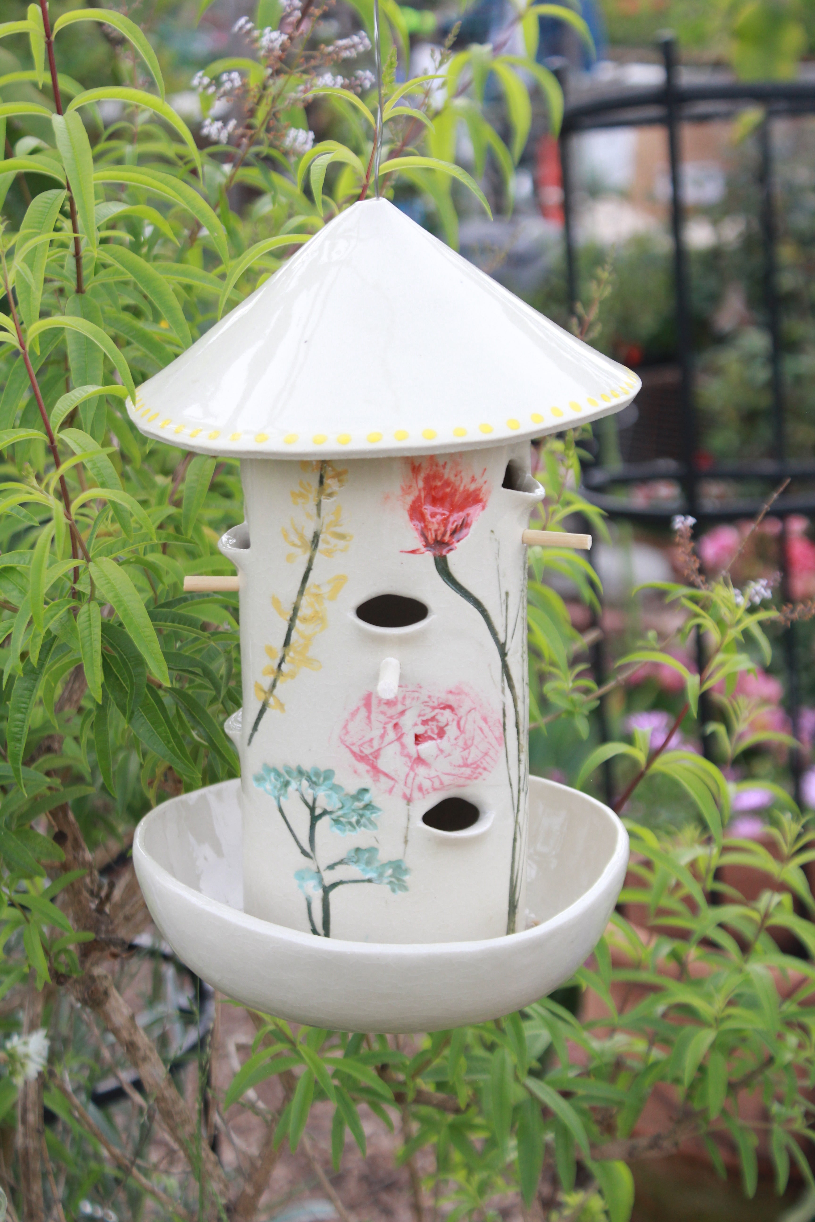 Ceramic Seed Bird Feeder - Malibu Wildflowers