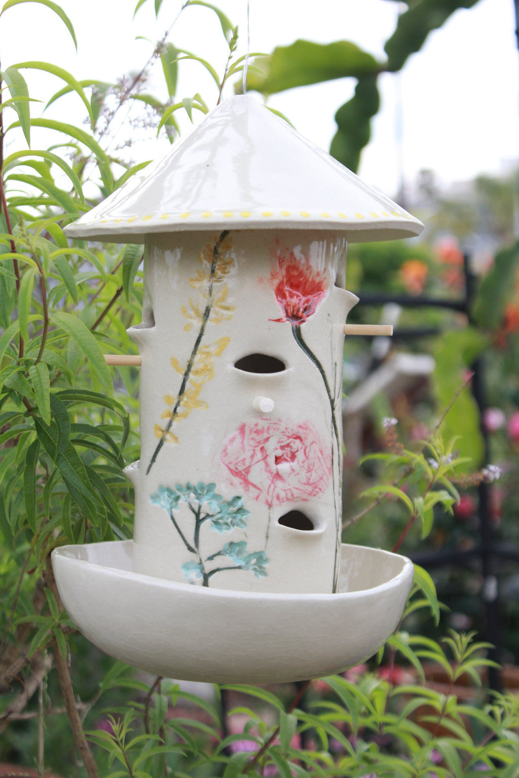 Ceramic Seed Bird Feeder - Malibu Wildflowers
