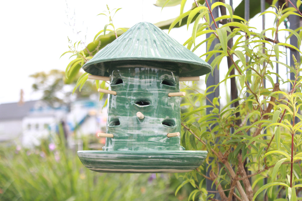 Ceramic Seed Bird Feeder - Marbled Jade