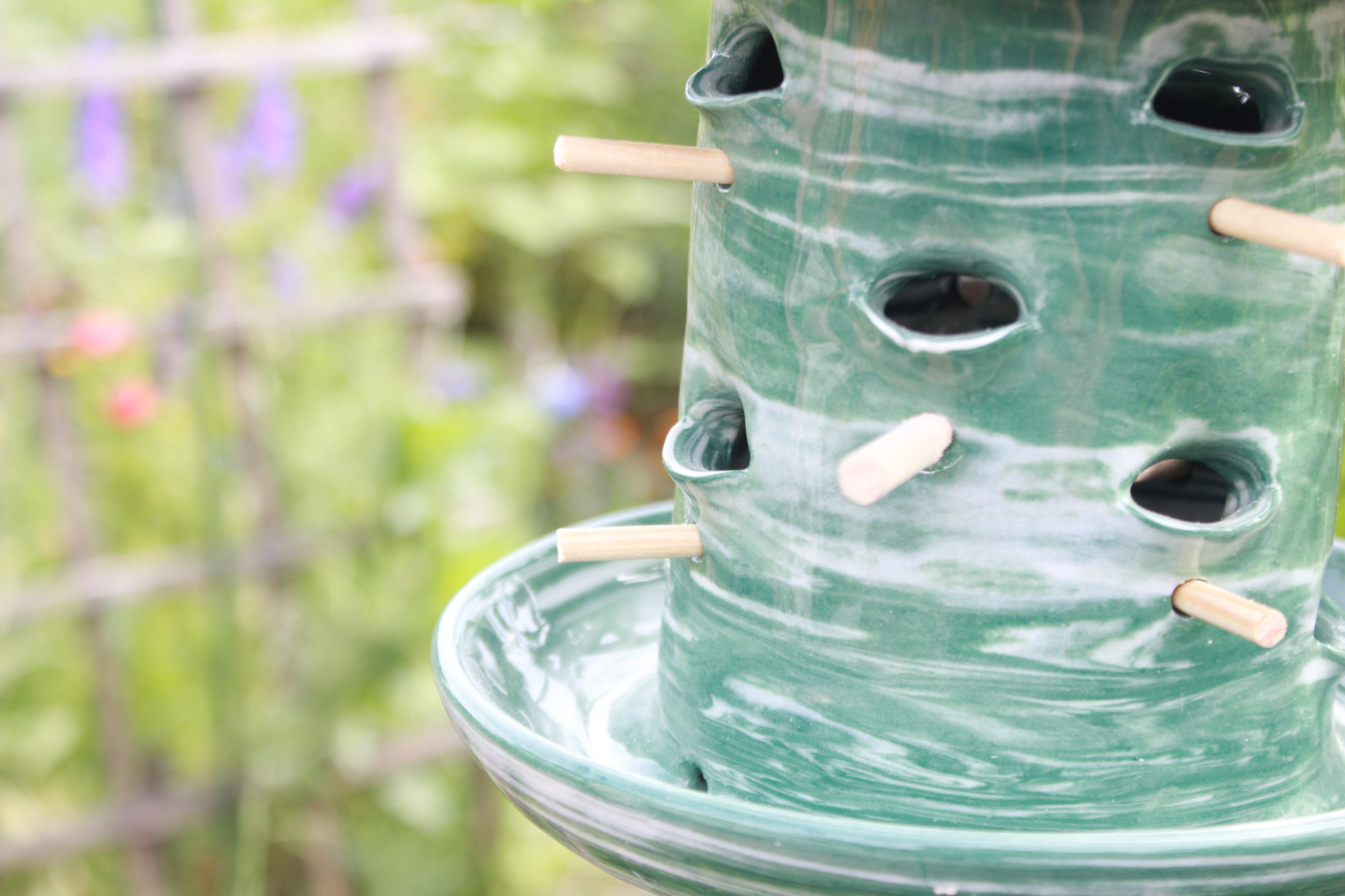 Ceramic Seed Bird Feeder - Marbled Jade