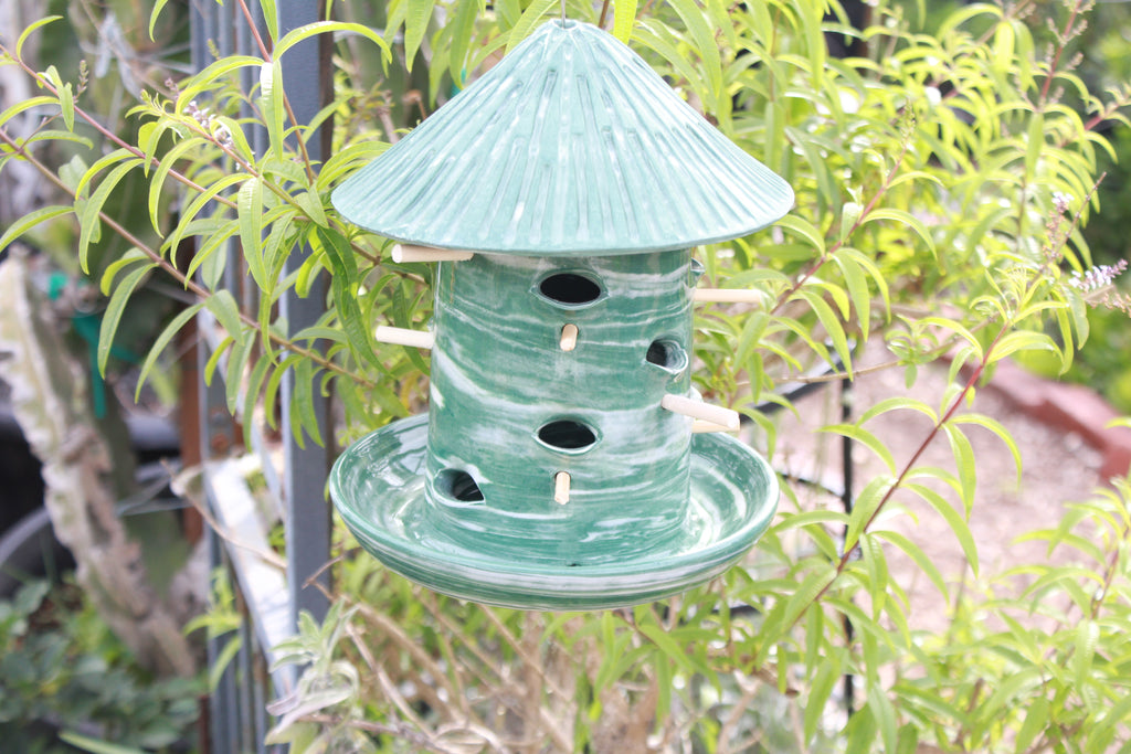 Ceramic Seed Bird Feeder - Marbled Jade