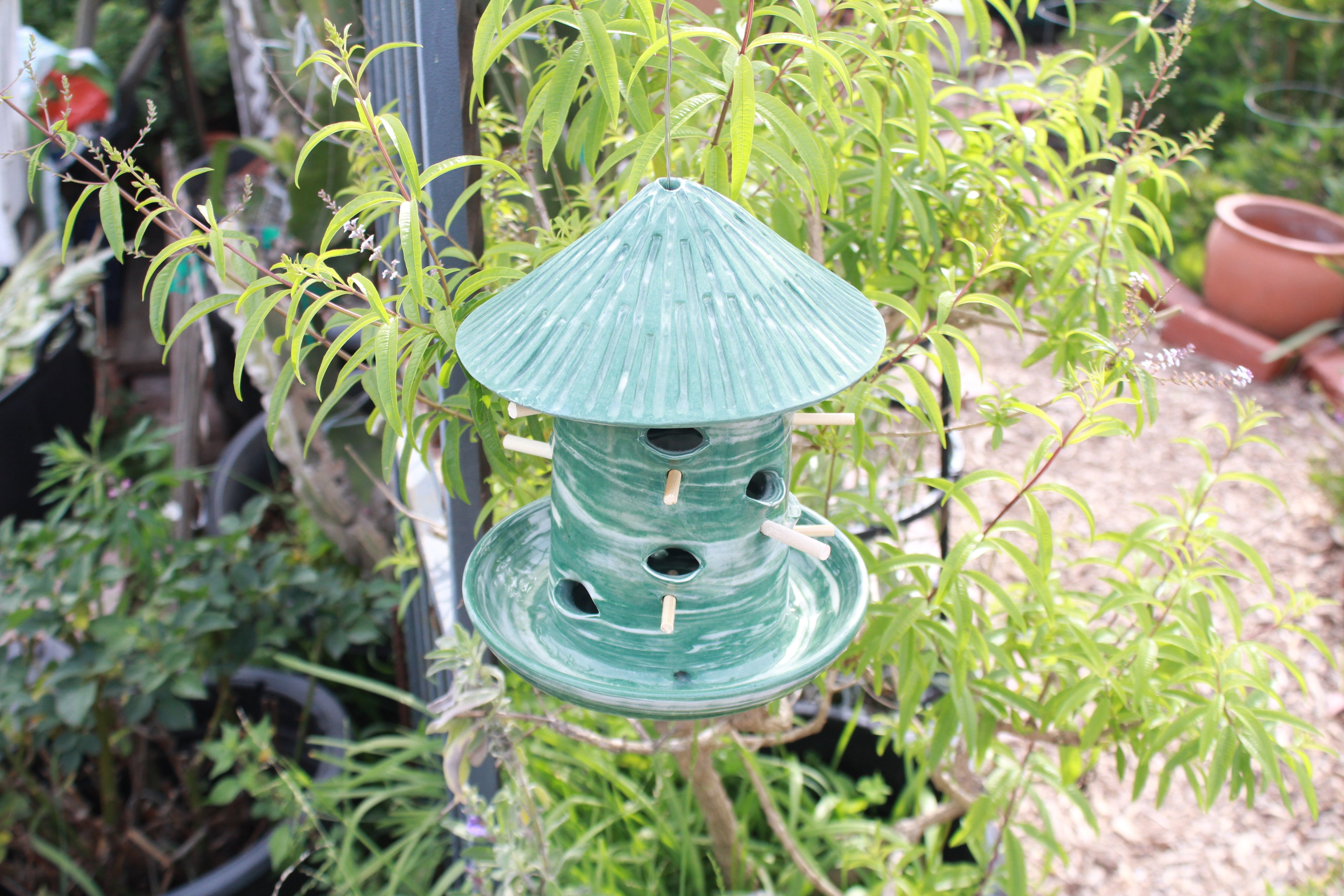 Ceramic Seed Bird Feeder - Marbled Jade