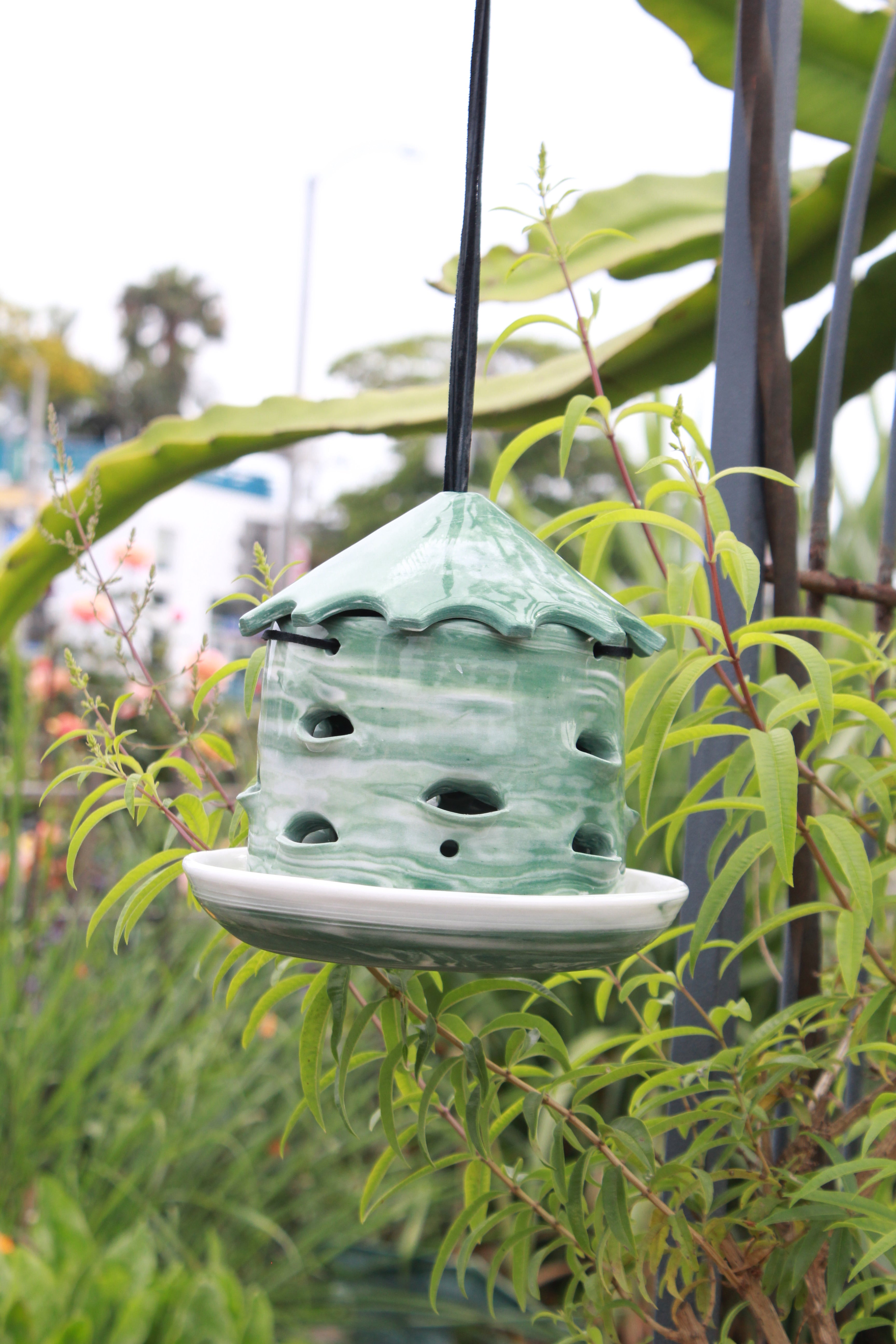 Ceramic Seed Bird Feeder - Marbled Sage