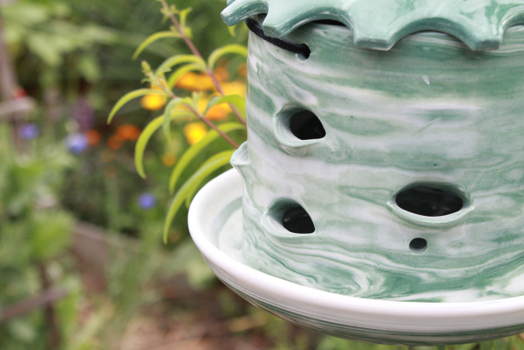 Ceramic Seed Bird Feeder - Marbled Sage