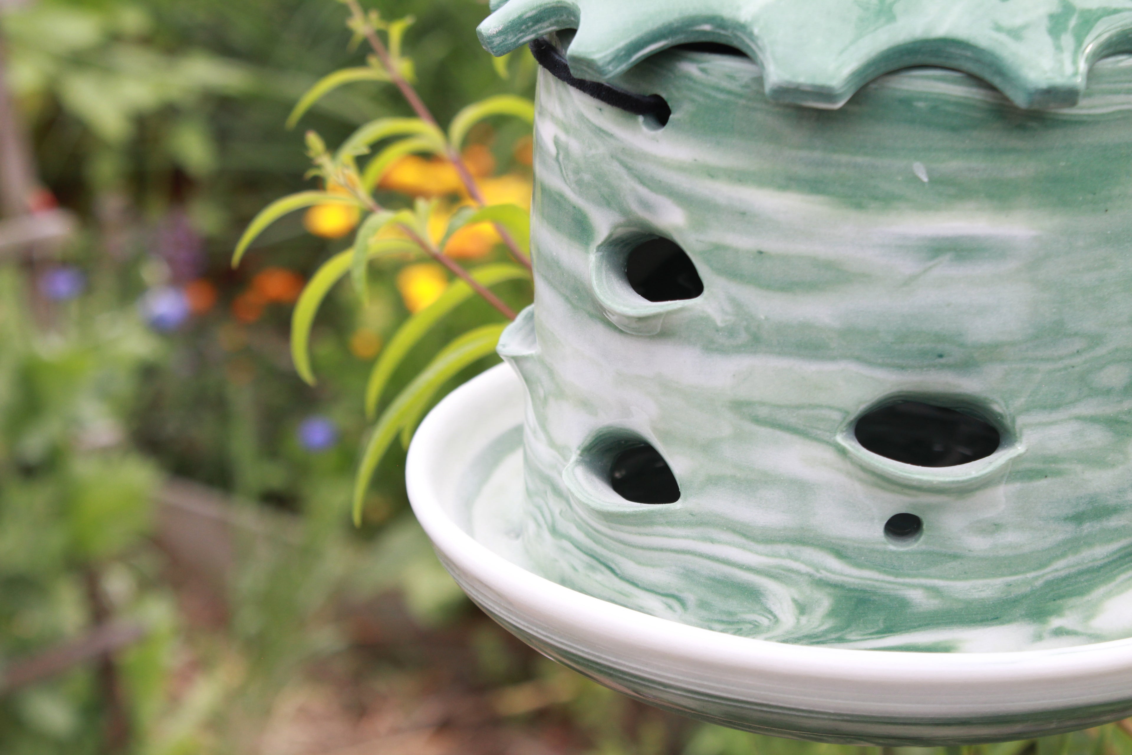 Ceramic Seed Bird Feeder - Marbled Sage
