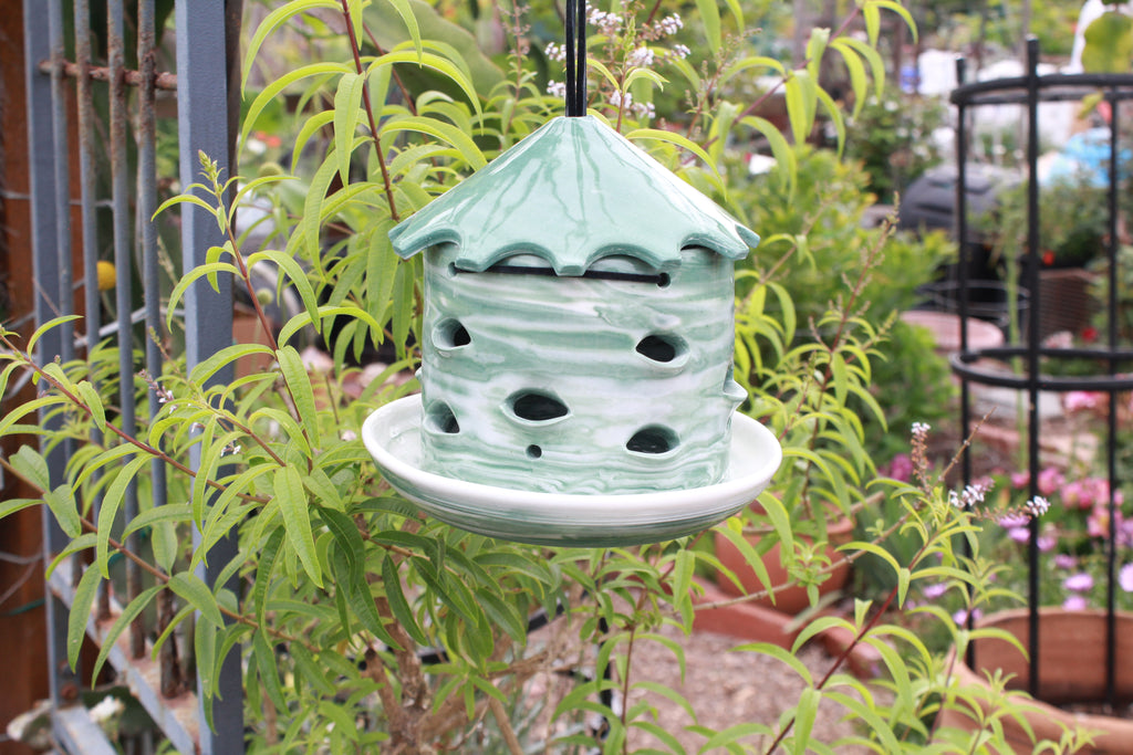 Ceramic Seed Bird Feeder - Marbled Sage
