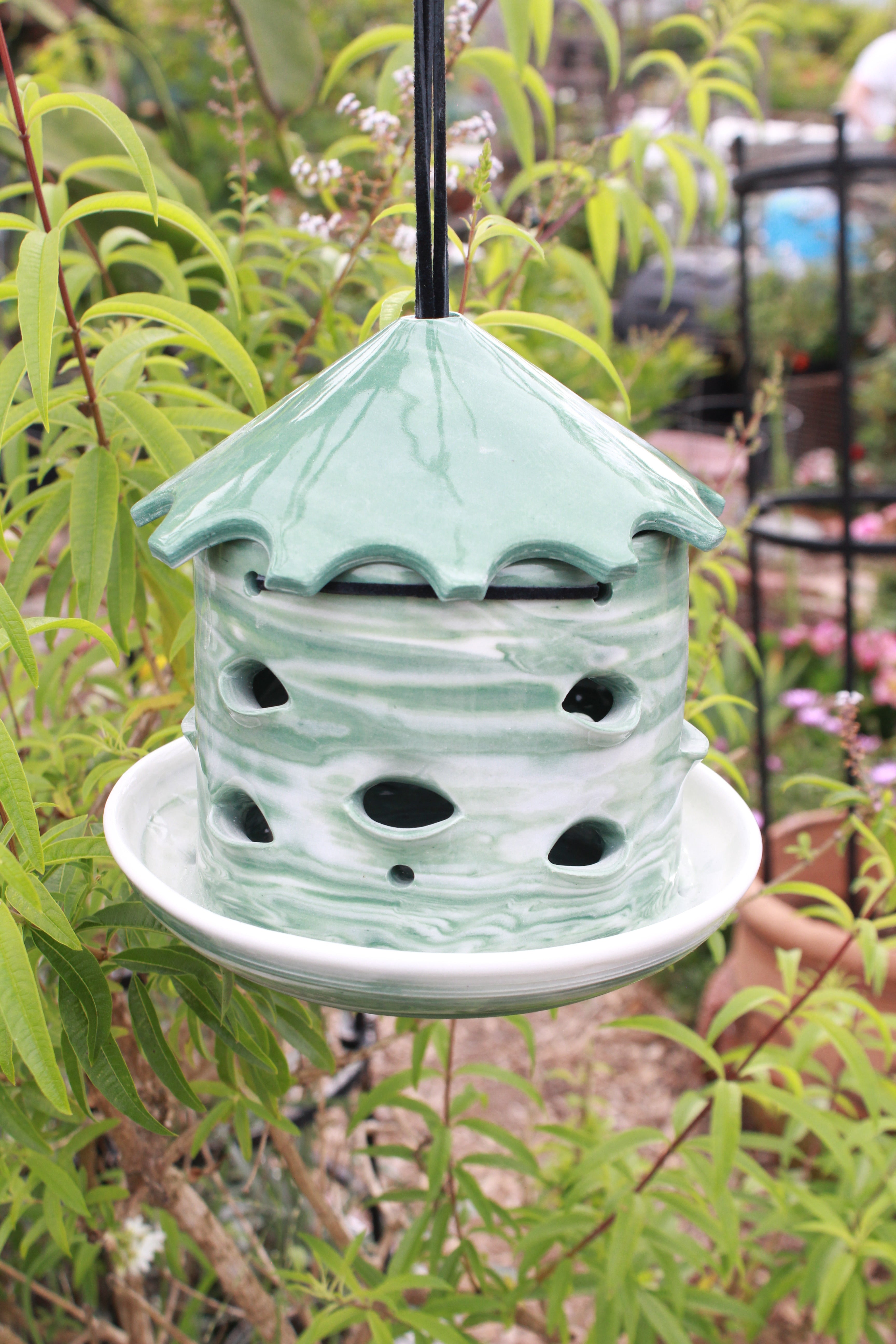 Ceramic Seed Bird Feeder - Marbled Sage