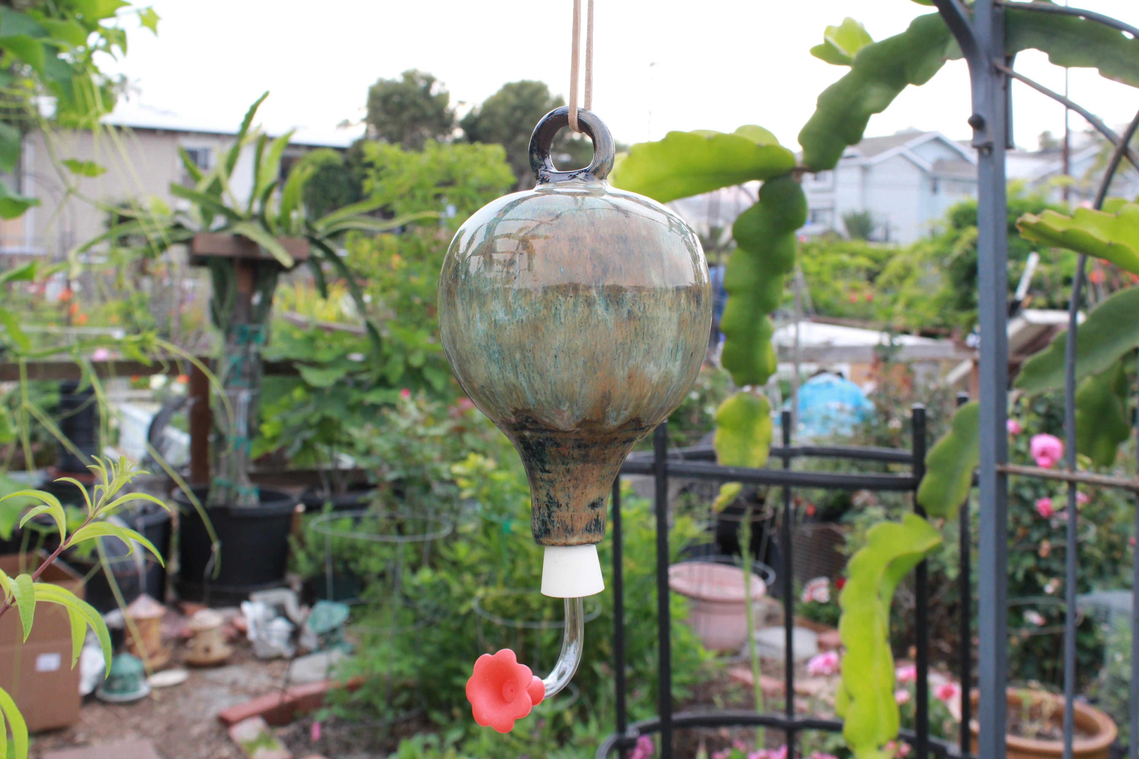 Ceramic Hummingbird Bird Feeder - Hazy Green