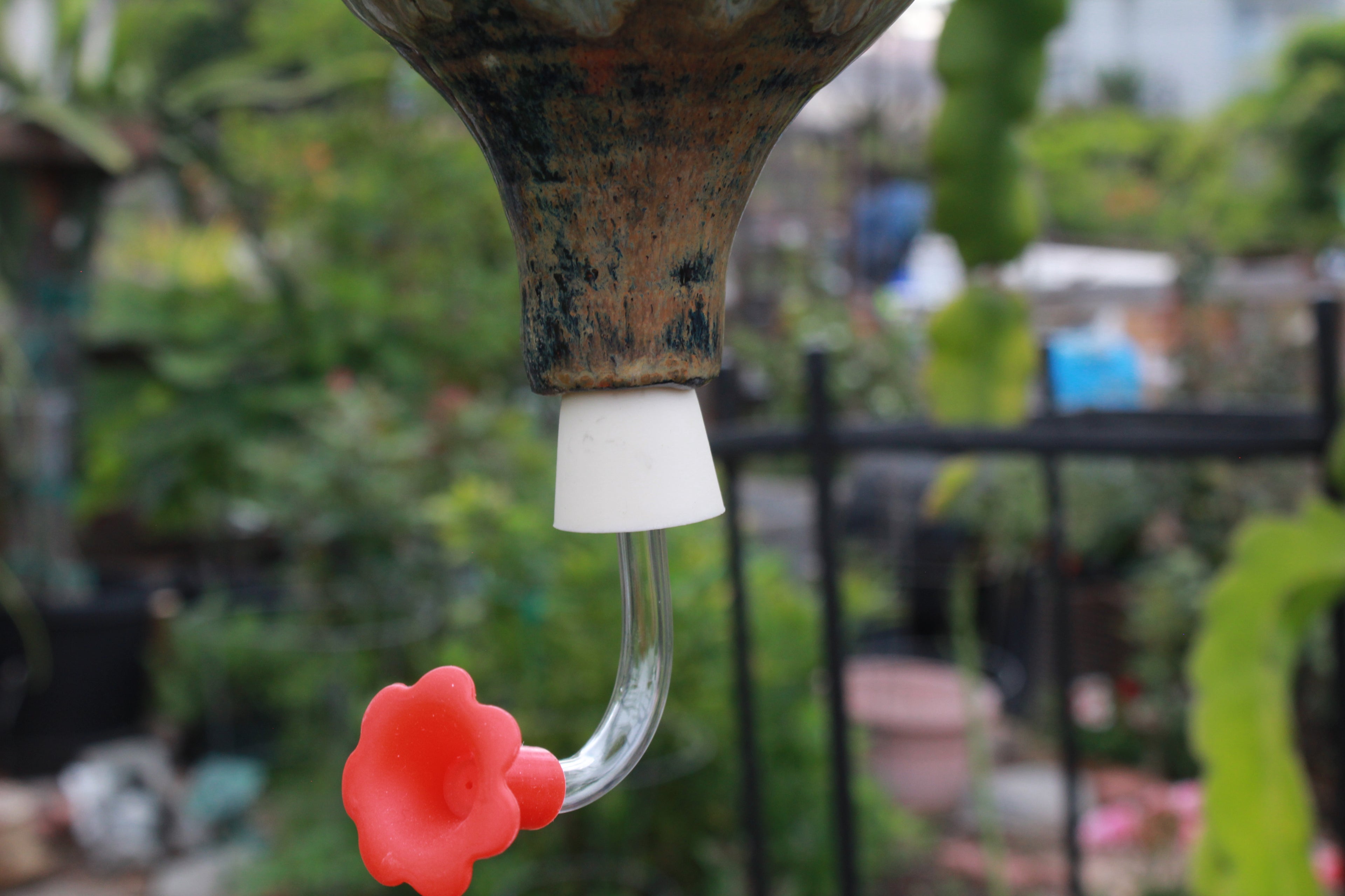 Ceramic Hummingbird Bird Feeder - Hazy Green