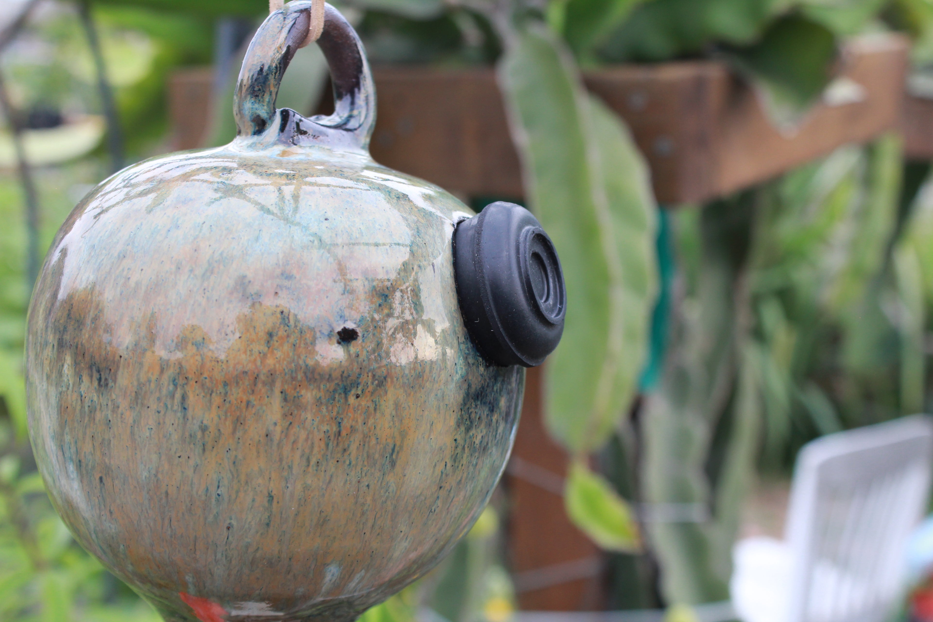 Ceramic Hummingbird Bird Feeder - Hazy Green