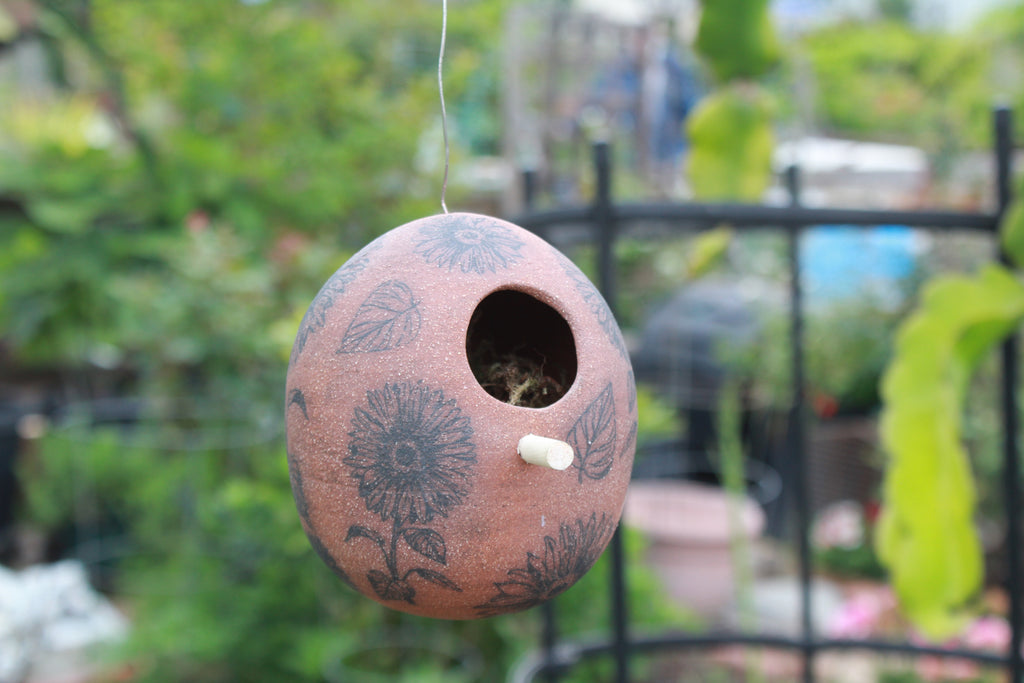 Ceramic Bird House - Earthy Sunflowers