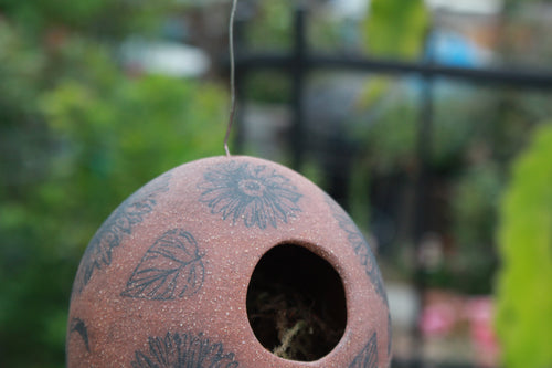 Ceramic Bird House - Earthy Sunflowers