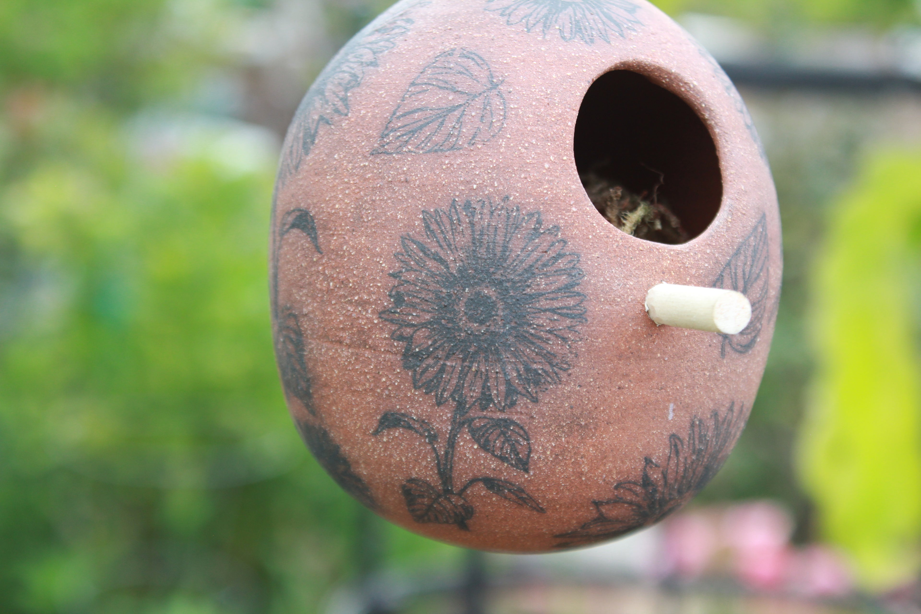 Ceramic Bird House - Earthy Sunflowers