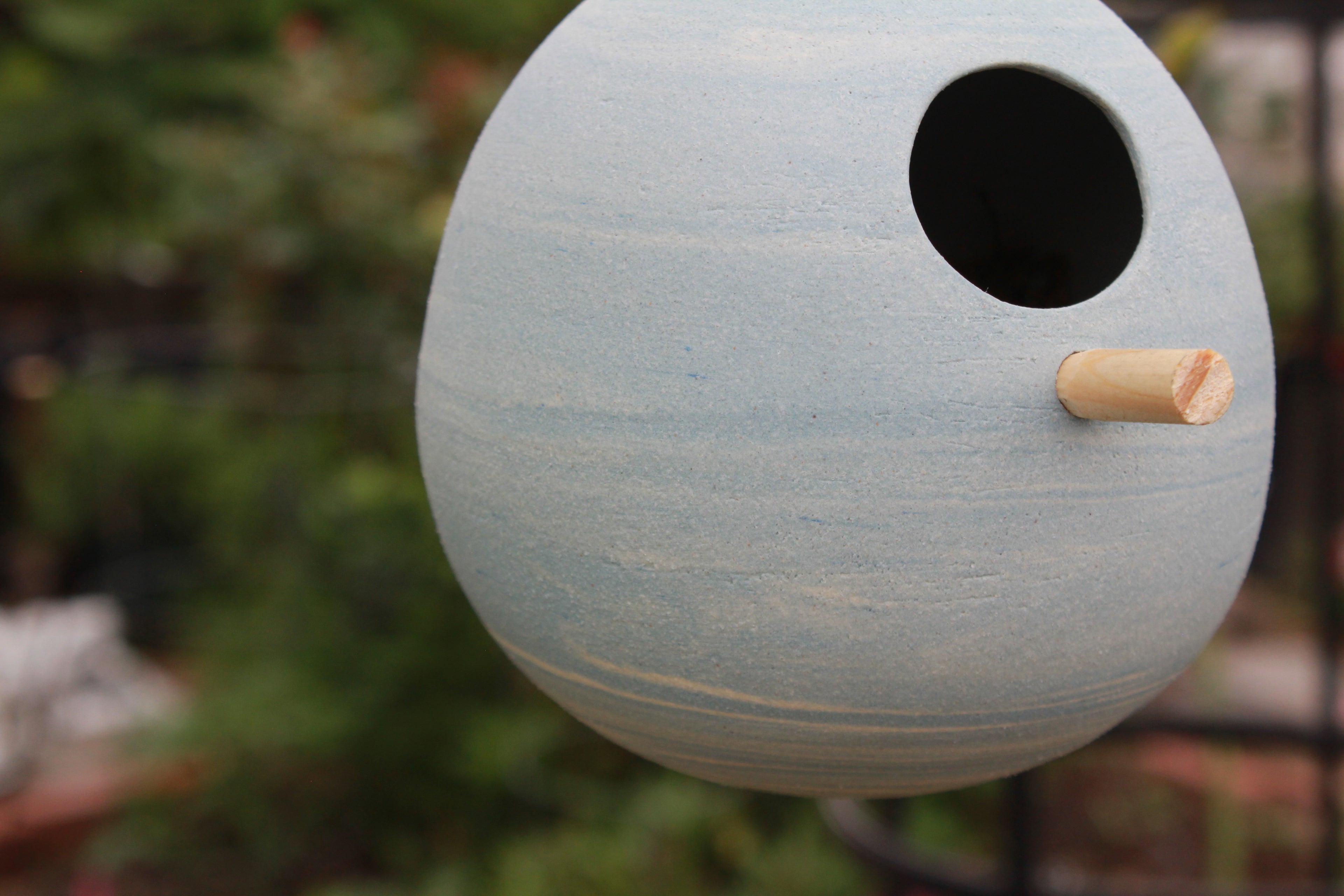 Ceramic Bird House - Marbled Blue