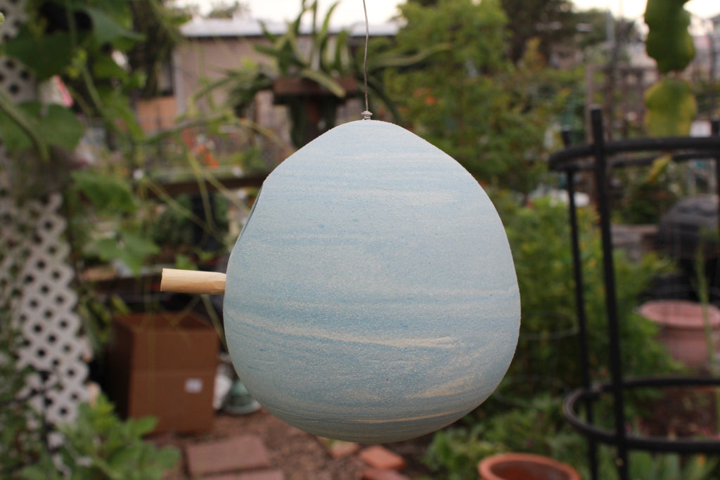 Ceramic Bird House - Marbled Blue