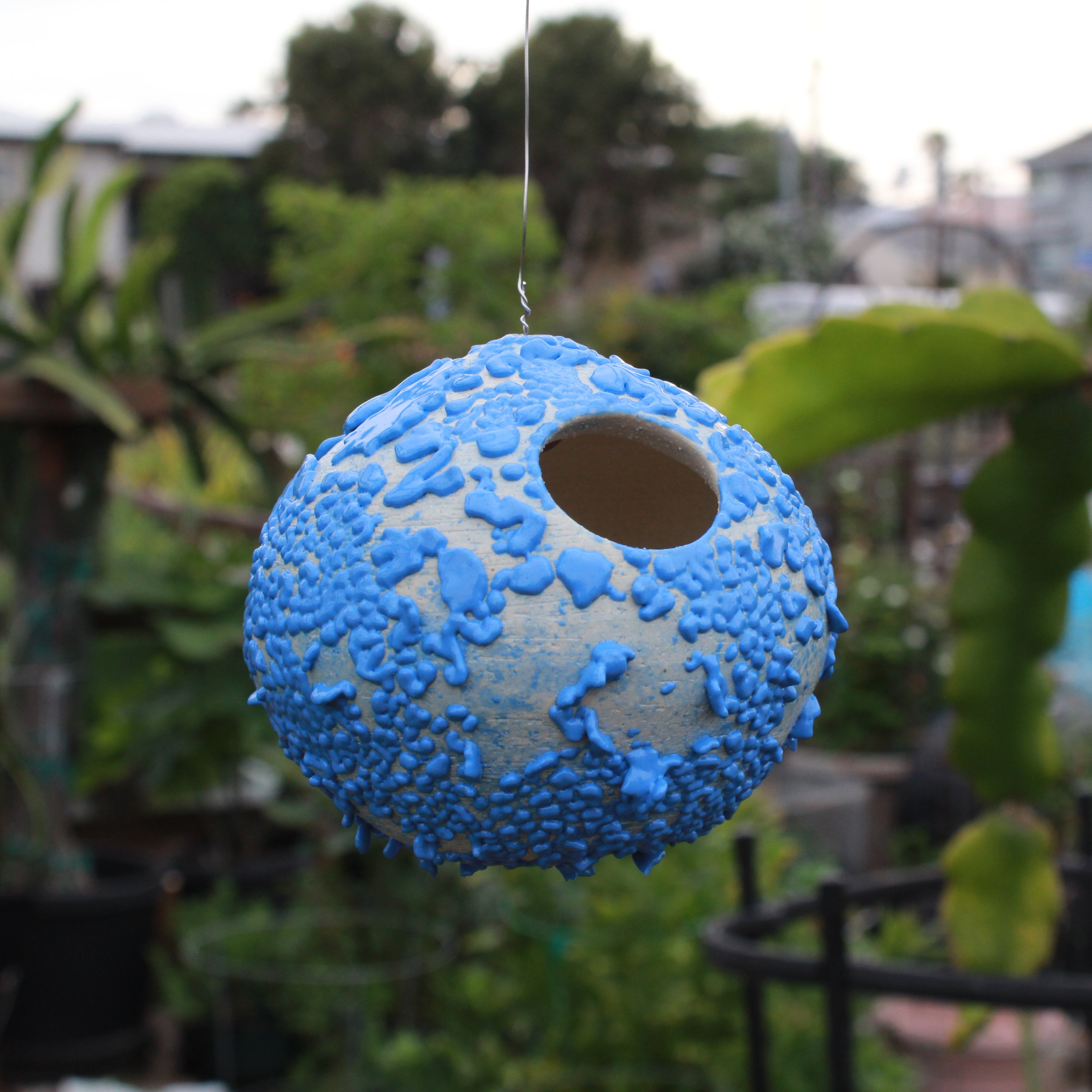 Ceramic Bird House - Drops of Blue