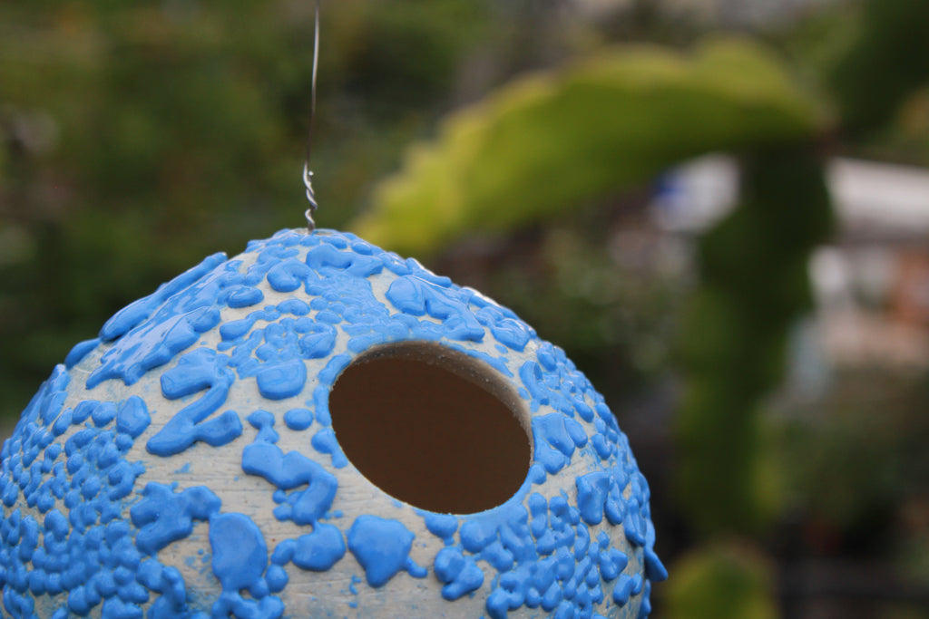Ceramic Bird House - Drops of Blue