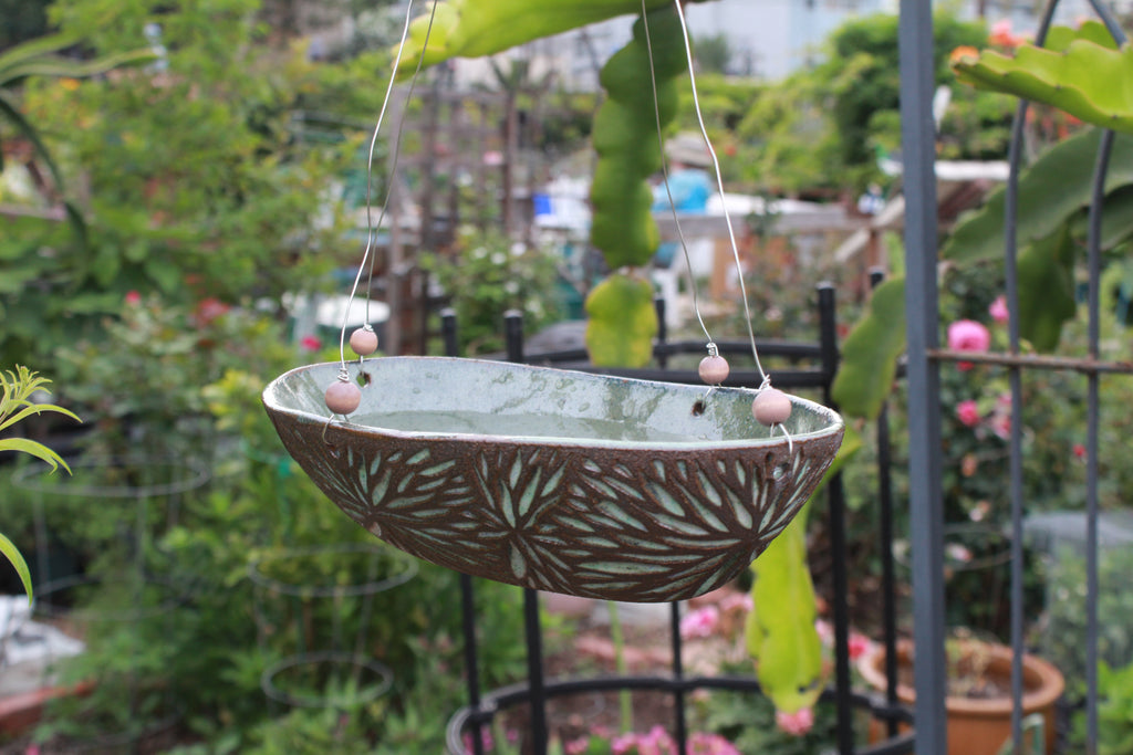 Hanging Ceramic Bird Bath – Turquoise Blue