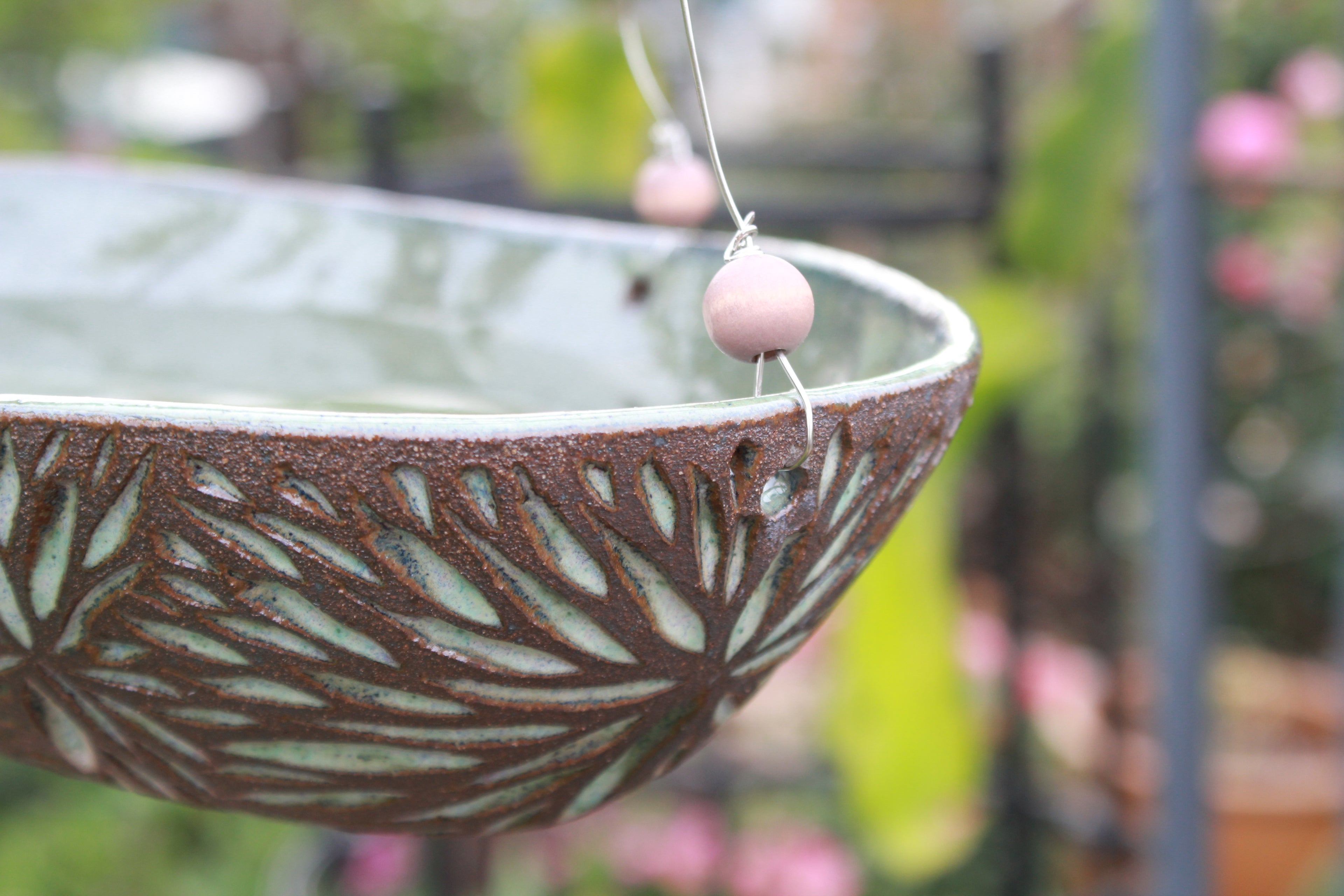 Hanging Ceramic Bird Bath – Turquoise Blue