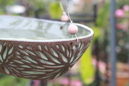 Hanging Ceramic Bird Bath – Turquoise Blue