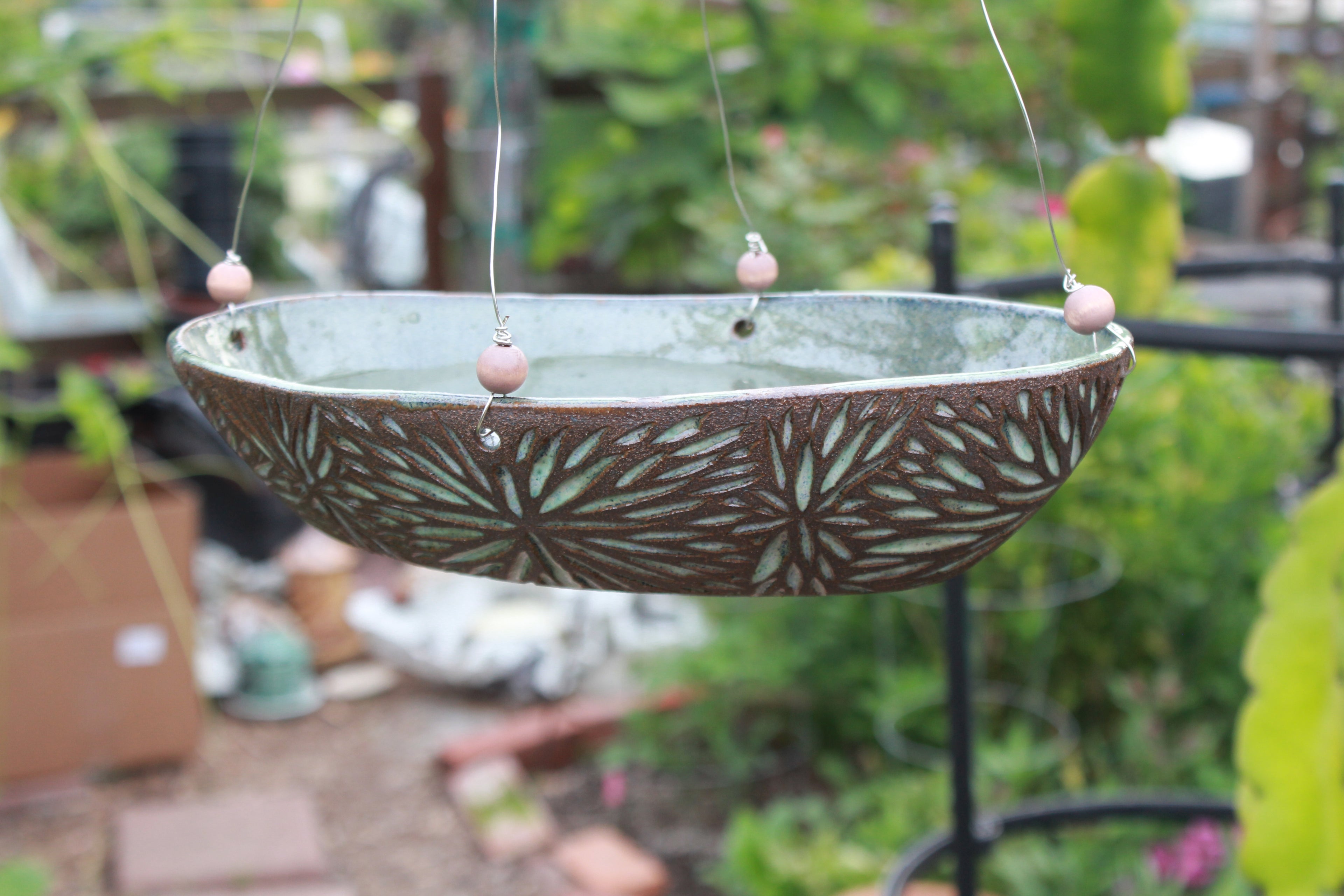 Hanging Ceramic Bird Bath – Turquoise Blue